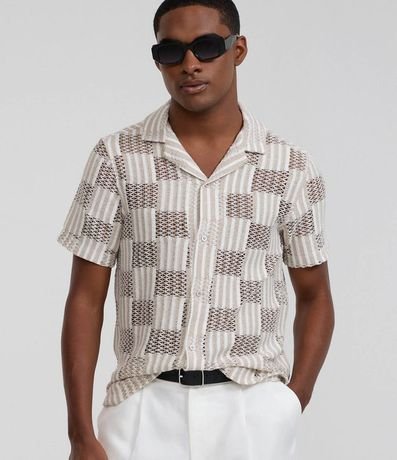 Camisa Regular en Encaje Bicolor Texturizada