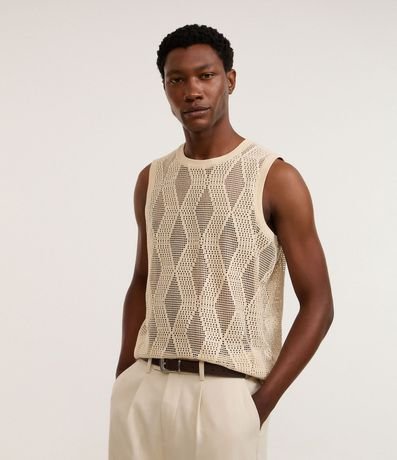 Musculosa Regular en Jacquard Telada con Textura Cuadriculada