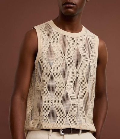 Musculosa Regular en Jacquard Telada con Textura Cuadriculada 3