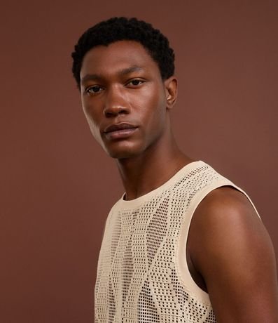 Musculosa Regular en Jacquard Telada con Textura Cuadriculada 4