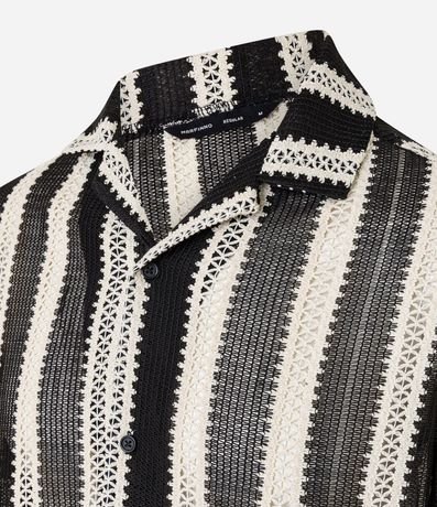 Camisa Regular en Encaje con Estampa de Rayas y Textura 2