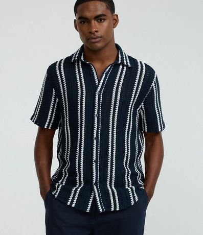 Camisa en Punto con Estampa de Rayas y Texturizadas