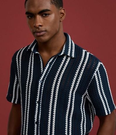 Camisa en Punto con Estampa de Rayas y Texturizadas 3