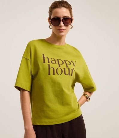 Remera en Malla con Lettering Happy Hour