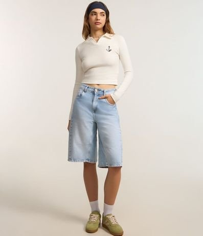 Blusa en Algodón con Cuello Polo y Bordado de Ancora 2