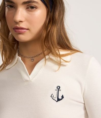Blusa en Algodón con Cuello Polo y Bordado de Ancora 3