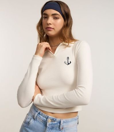 Blusa en Algodón con Cuello Polo y Bordado de Ancora 4