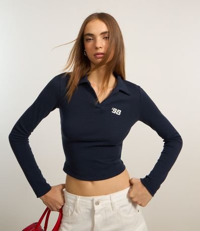 Blusa en Algodón con Cuello Polo y Bordado 98