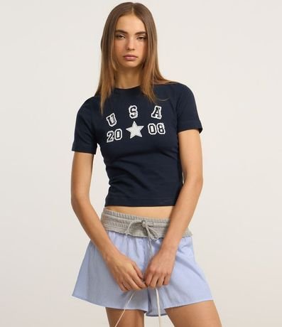 Blusa Baby Look en Algodón con Estampa USA 4