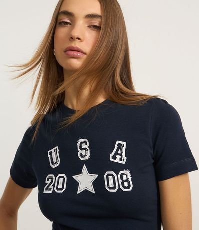 Blusa Baby Look en Algodón con Estampa USA 5