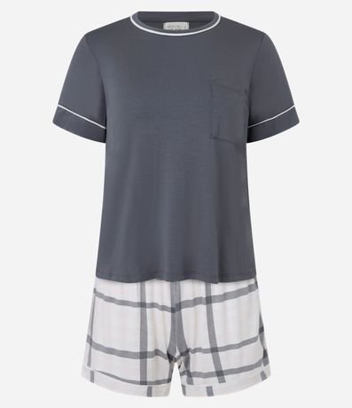 Pijama Short Doll en Viscosa con Pequeño Bolsillo y Short de Cuadros 5