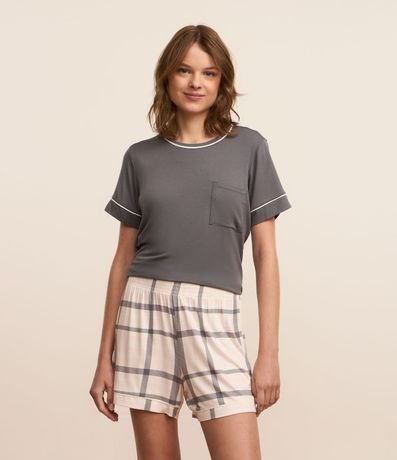 Pijama Short Doll en Viscosa con Pequeño Bolsillo y Short de Cuadros 2