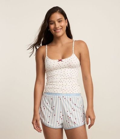 Blusa de Pijama Bretel Fino en Microfibra con Estampa de Mini Corazones
