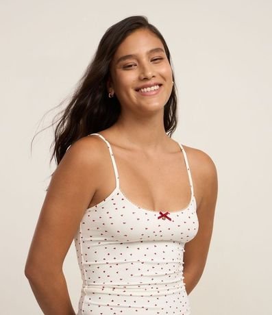Blusa de Pijama Bretel Fino en Microfibra con Estampa de Mini Corazones 2