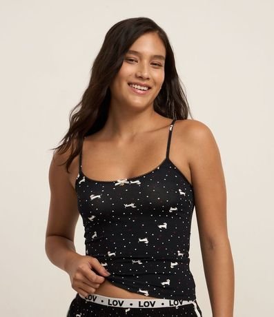 Blusa de Pijama Bretel Fino en Microfibra con Estampa Mini Perritos 2