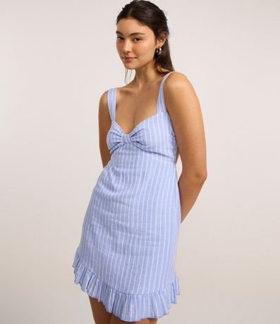 Vestido Corto con Rayas Finas y Escote Corazón