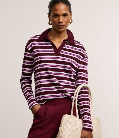 Blusa en Algodón con Rayas y Cuello Polo 1