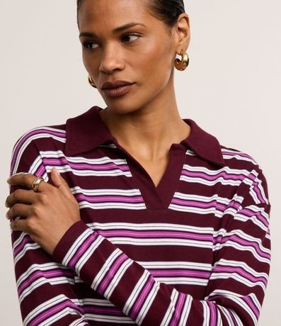 Blusa en Algodón con Rayas y Cuello Polo 3