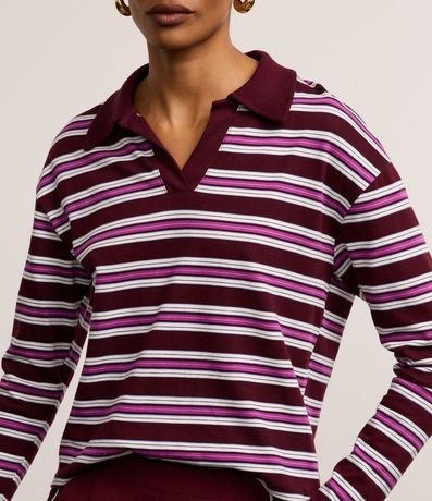 Blusa en Algodón con Rayas y Cuello Polo 4