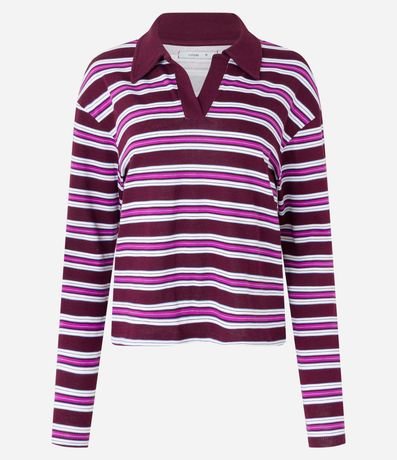 Blusa en Algodón con Rayas y Cuello Polo