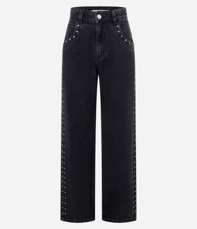 Pantalón Recto en Jeans con Tachuelas Aplicadas en el Lateral