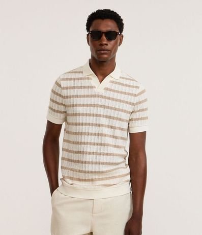 Remera Polo Regular Rayada con Textura Efecto Ganchillo