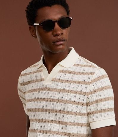 Remera Polo Regular Rayada con Textura Efecto Ganchillo 3