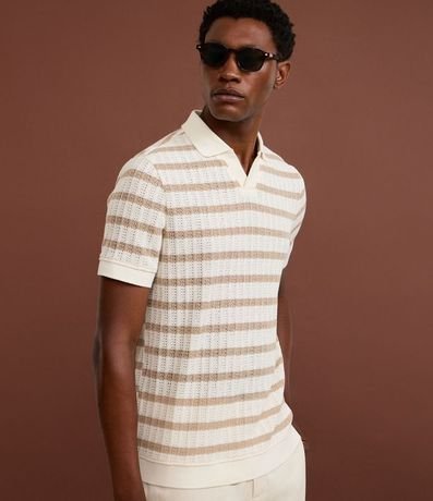 Remera Polo Regular Rayada con Textura Efecto Ganchillo 4