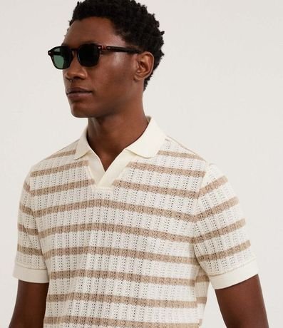 Remera Polo Regular Rayada con Textura Efecto Ganchillo 5