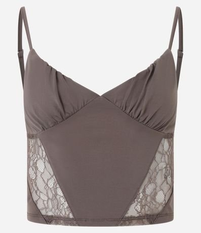 Blusa Cropped Bretel Fino con Busto Drapeado y Encaje 4