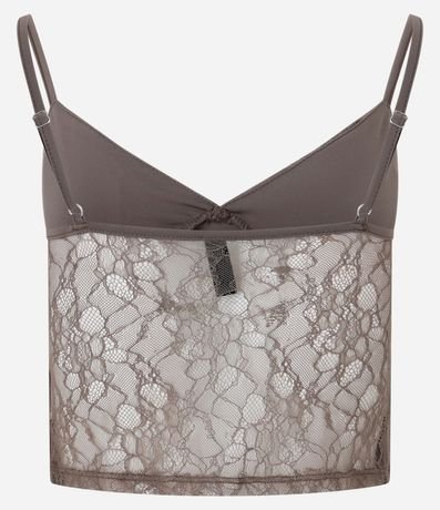 Blusa Cropped Bretel Fino con Busto Drapeado y Encaje 5