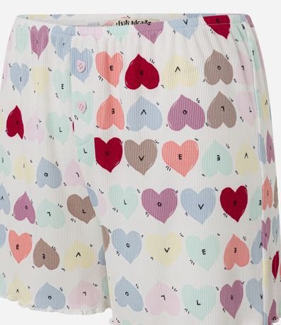 Short de Pijama en Rib con Estampa de Corazones y Bajo Frufru 2