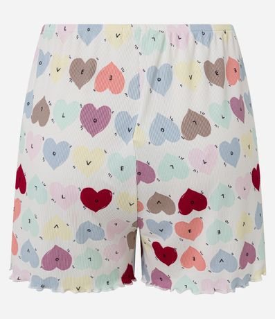 Short de Pijama en Rib con Estampa de Corazones y Bajo Frufru 3
