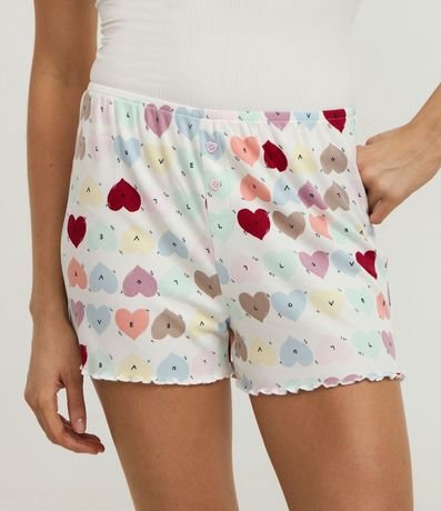 Short de Pijama en Rib con Estampa de Corazones y Bajo Frufru 2