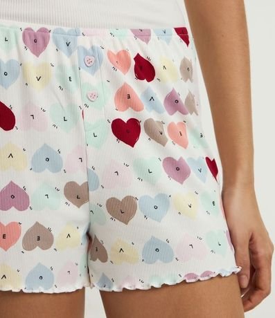 Short de Pijama en Rib con Estampa de Corazones y Bajo Frufru 3