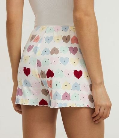 Short de Pijama en Rib con Estampa de Corazones y Bajo Frufru 4