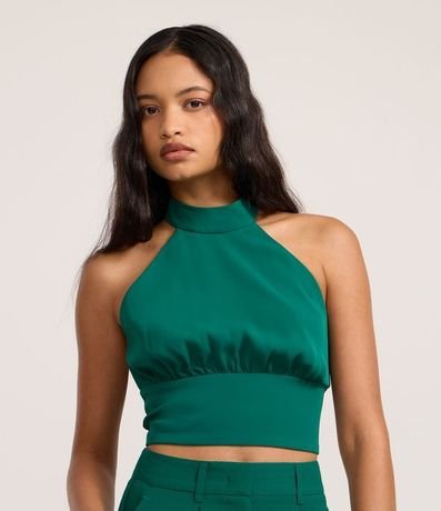 Blusa Cropped en Crepé con Escote Halter