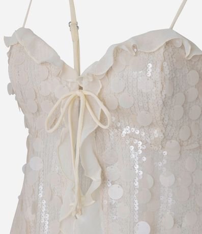 Blusa en Malla de Lentejuelas con Escote Corazón y Volados de Chiffón 8