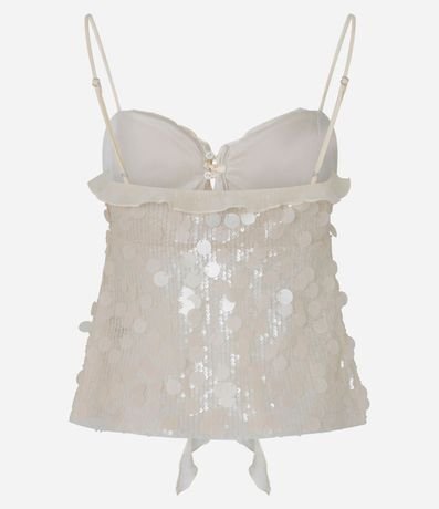 Blusa en Malla de Lentejuelas con Escote Corazón y Volados de Chiffón 9