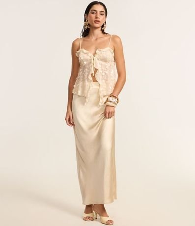 Blusa en Malla de Lentejuelas con Escote Corazón y Volados de Chiffón 3