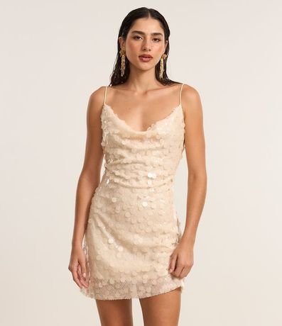 Vestido Corto en Lentejuela Misto con Escote Degagê