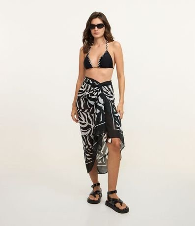 Canga Rectangular en Chiffon con Estampa de Follaje Bicolor y Saco