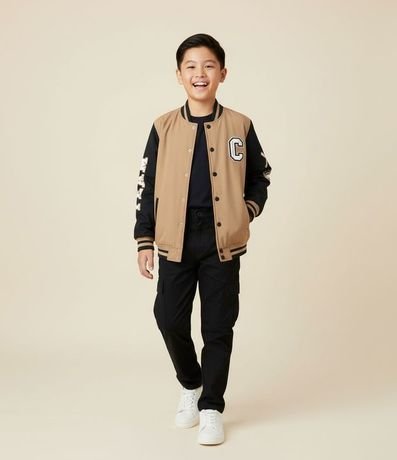 Campera Infantil Bomber con Patchs de Baseball - Talle 5 a 14 años