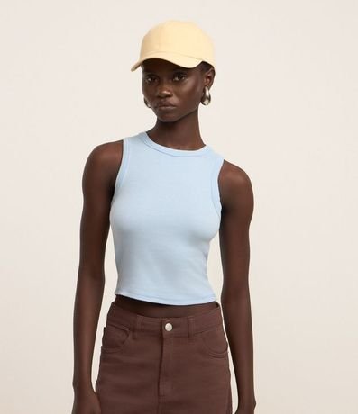 Blusa Cropped sin Manga en Ribana con Cuello Redondo