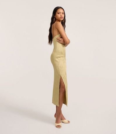 Vestido New Midi Frente Única en Jersey Texturizado con Breteles Finos