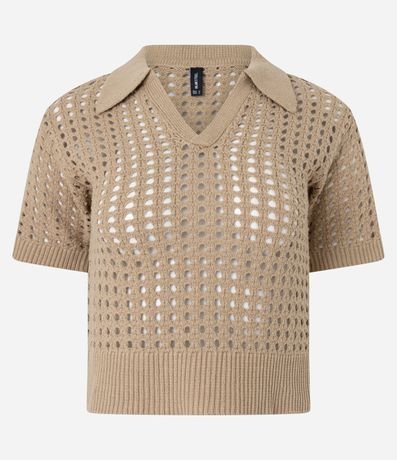 Blusa en Punto con Punto Cutout y Cuello Polo 5