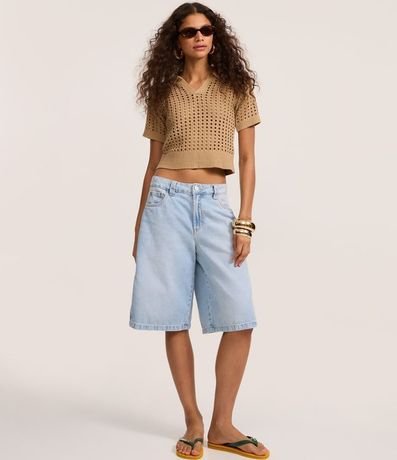 Blusa en Punto con Punto Cutout y Cuello Polo 2