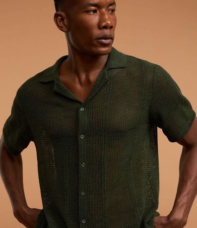 Camisa Regular con Efecto Ganchillo y Textura Cuadriculada 3