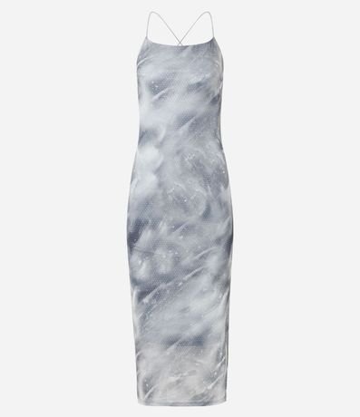 Vestido Midi en Tule con Estampa Abstracta y Purpurina Flocado 5