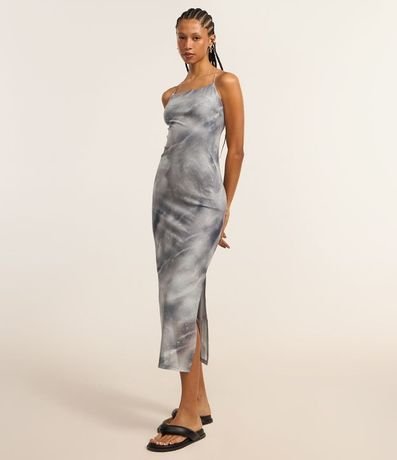 Vestido Midi en Tule con Estampa Abstracta y Purpurina Flocado